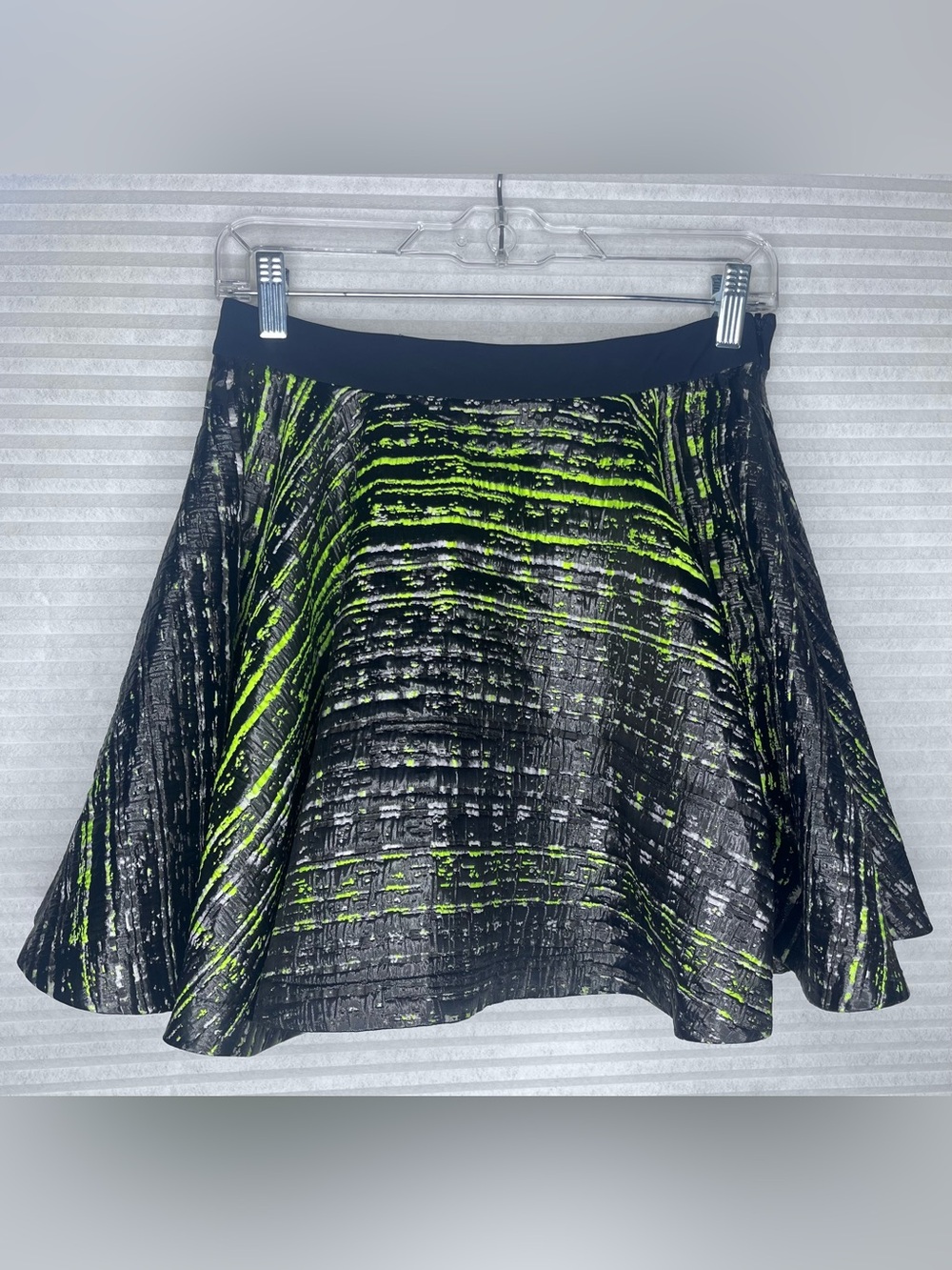 Robert Rodriguez Black and green neon jacquard mini A Line skirt Size Small